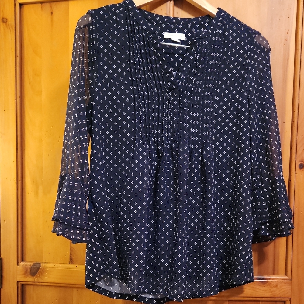 Charter Club Navy Patterned Blouse